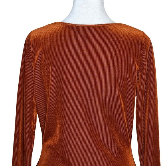 Bear Dance Ribbed Velvet Bodycon Mini Dress Rust Long Sleeve Women's Large Y2K - Picture 5 of 10